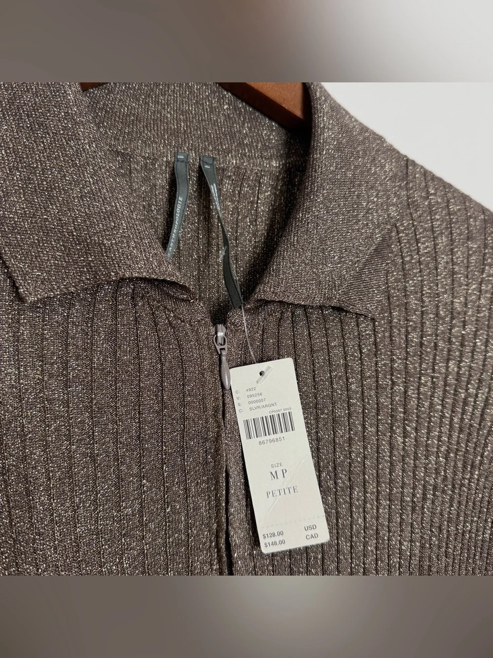NWT Anthropologie Medium P Ribbed‎ Bronze Metallic Longline Duster Cardigan Zip